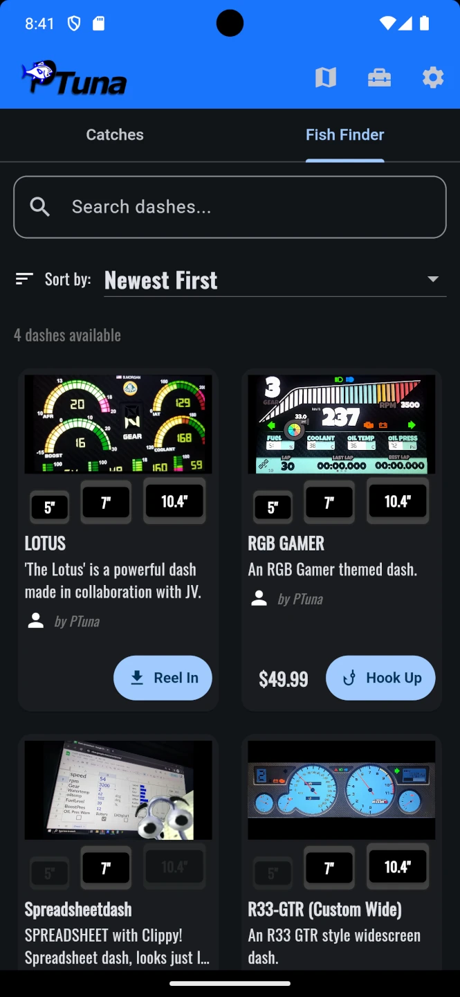PTuna Fish Finder dash store listing PowerTune Digital dashes